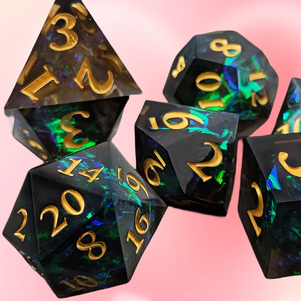 Dadi In Resina Nera Sharp Edge Dadi Poliedrici Dnd Set Di Dadi Per Dungeon E Dragon Pathfinder Gioco Di Ruolo (Rpg)/Gioco Mtg