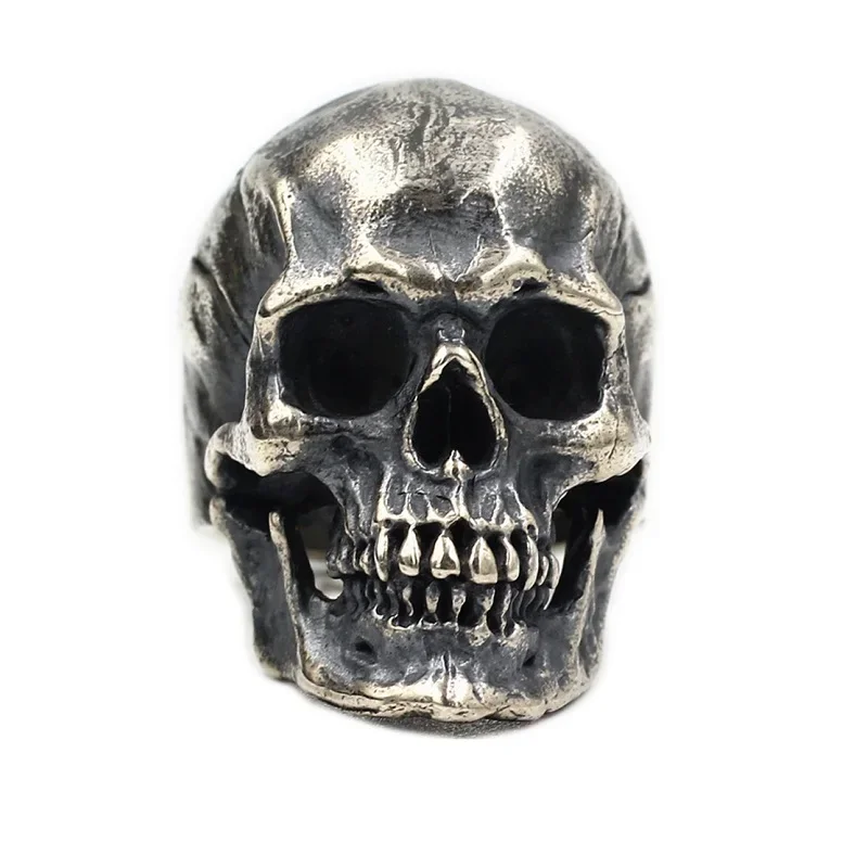 

34mm Width Real Silver Big Retro Skull Ring Man Woman S925 Sterling Silver Handmade Skull Head Closed Rings Male Fine Jewelry