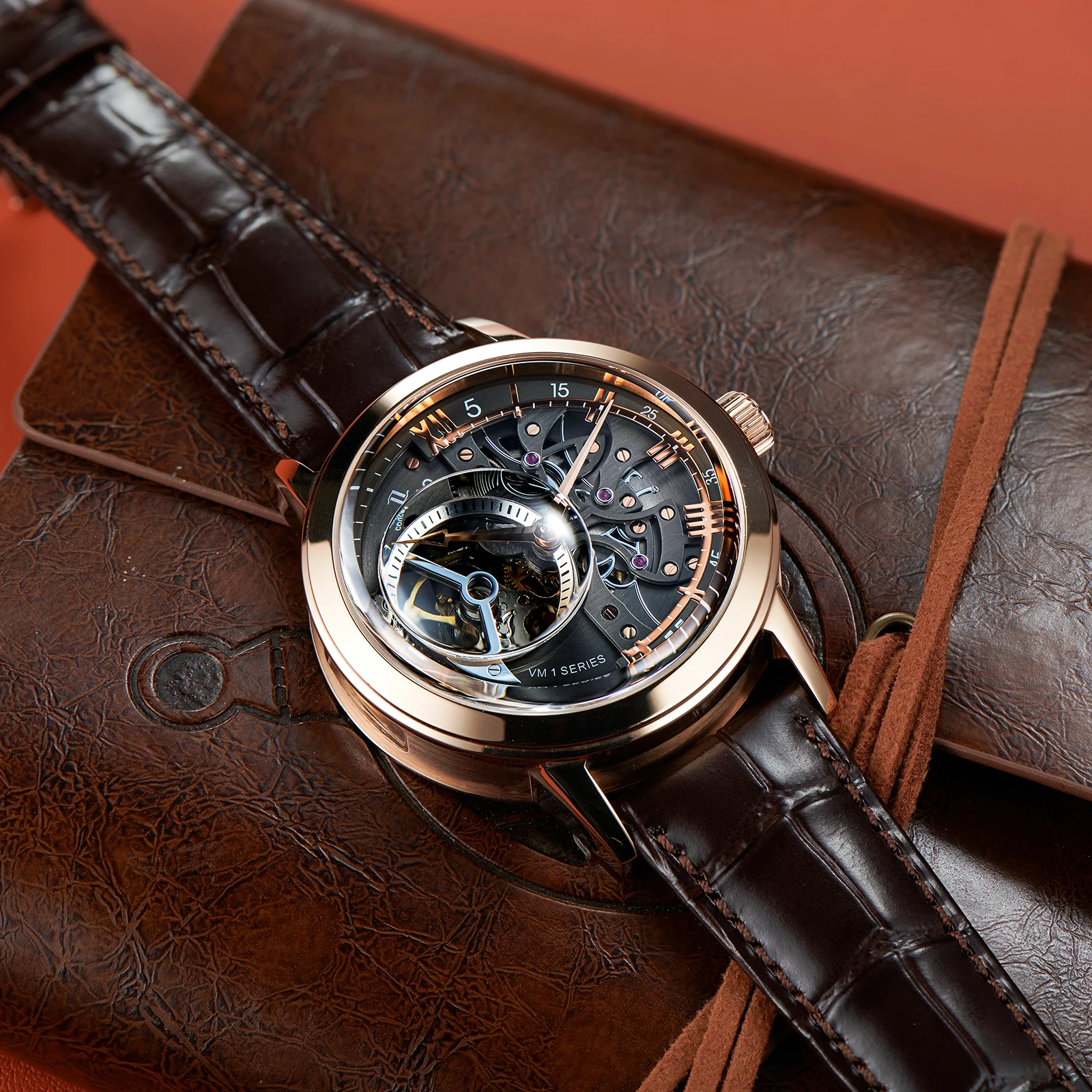 Oblvlo-メンズ自動巻き時計,レトロ,カジュアル,防水,クリスタルガラス