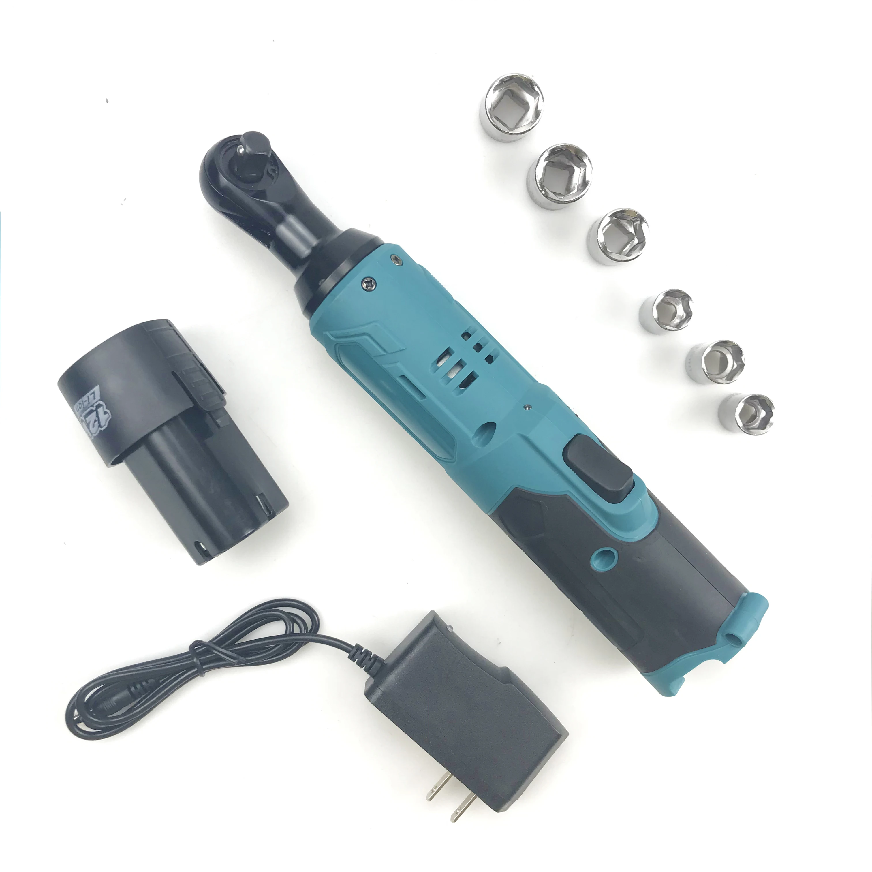 

12V Electric Wrench 3/8" Cordless Ratchet Rechargeable Scaffolding 57N.m Right Angle Wrench Tools with Battery Charger Kit