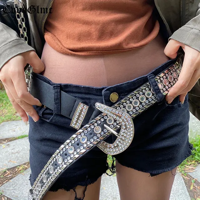 Cinturones de remaches Punk para mujer, cinturones de cintura ancha ostentosos de diamantes de cristal Vintage, marca de diseñador de lujo, vaquero occidental para Jeans - AliExpress