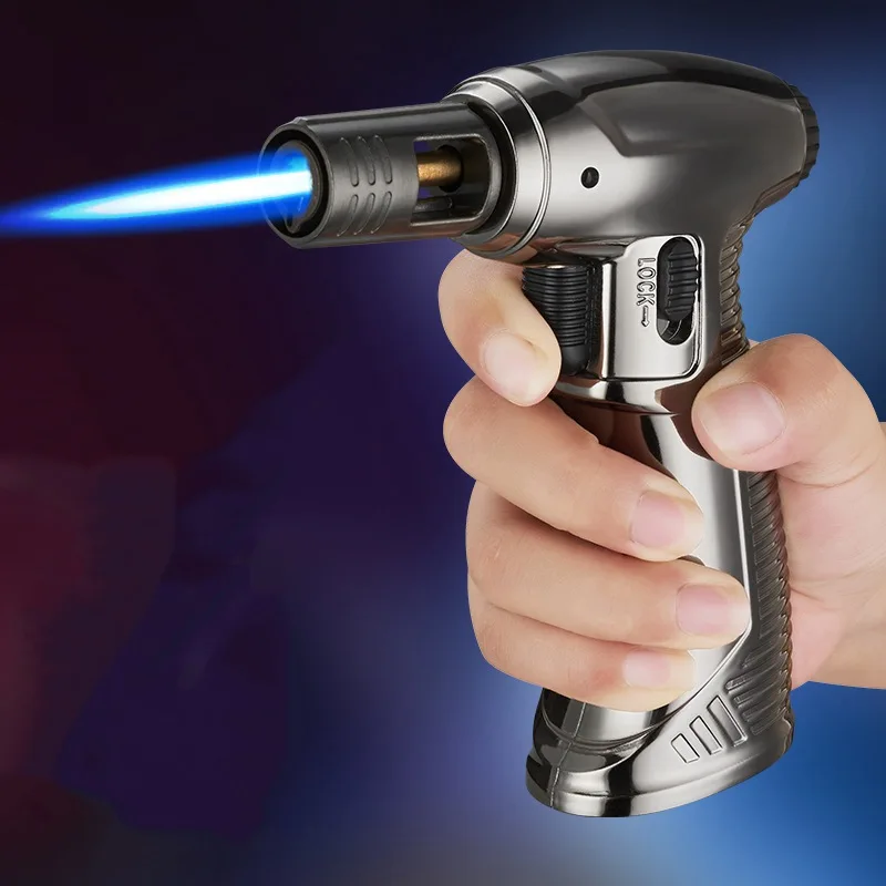 Creative Metal Turbo Gas Jet Lighter Torch Windproof Welding Gun Blue Flame Butane Cigar Smoking Lighter Kitchen Camping BBQ 6