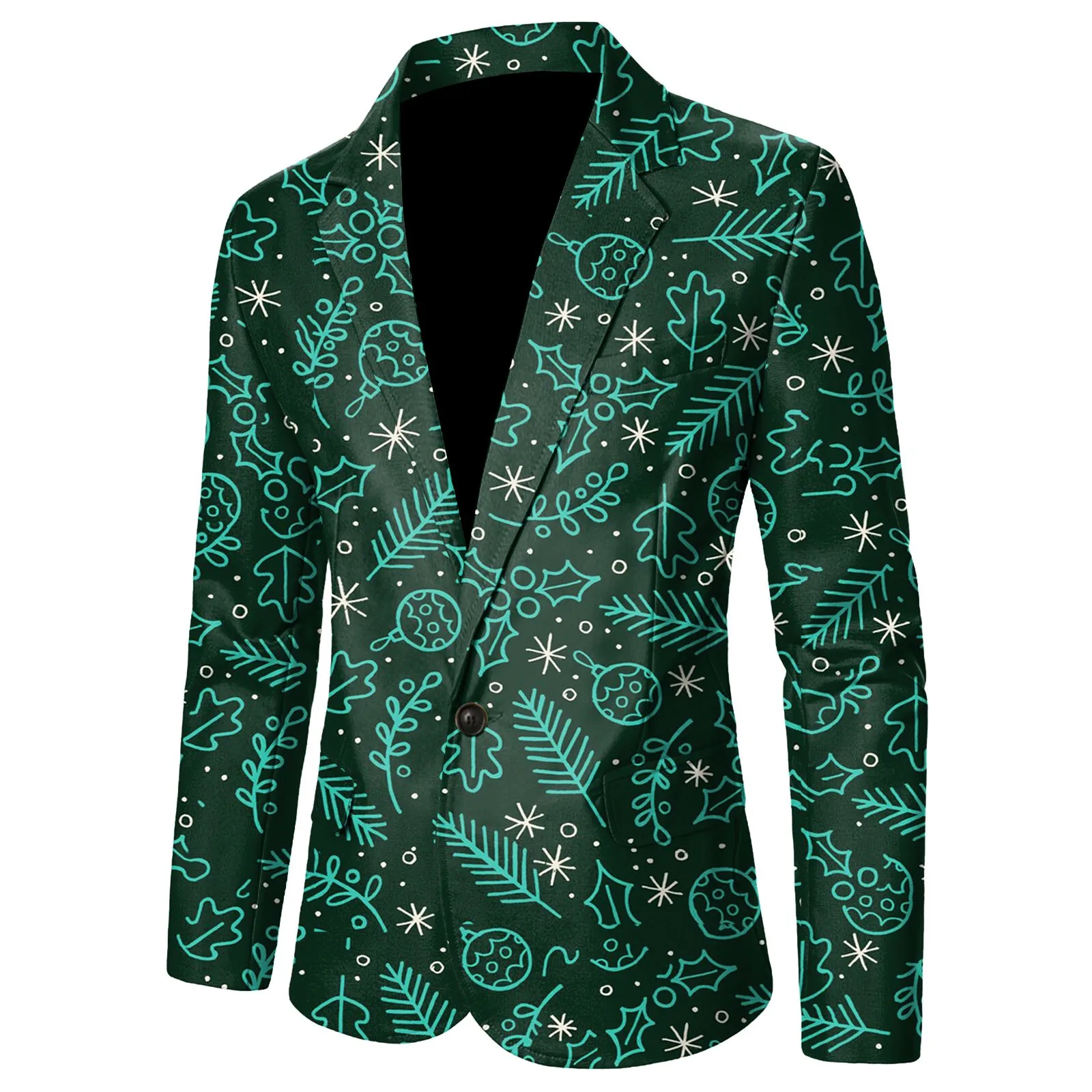 Christmas Gift Men Suit Coat Fashion Christmas Printed Pocket Lapel One Button Slim Fit Blazer Men Winter Party Jacket Plus Size 3