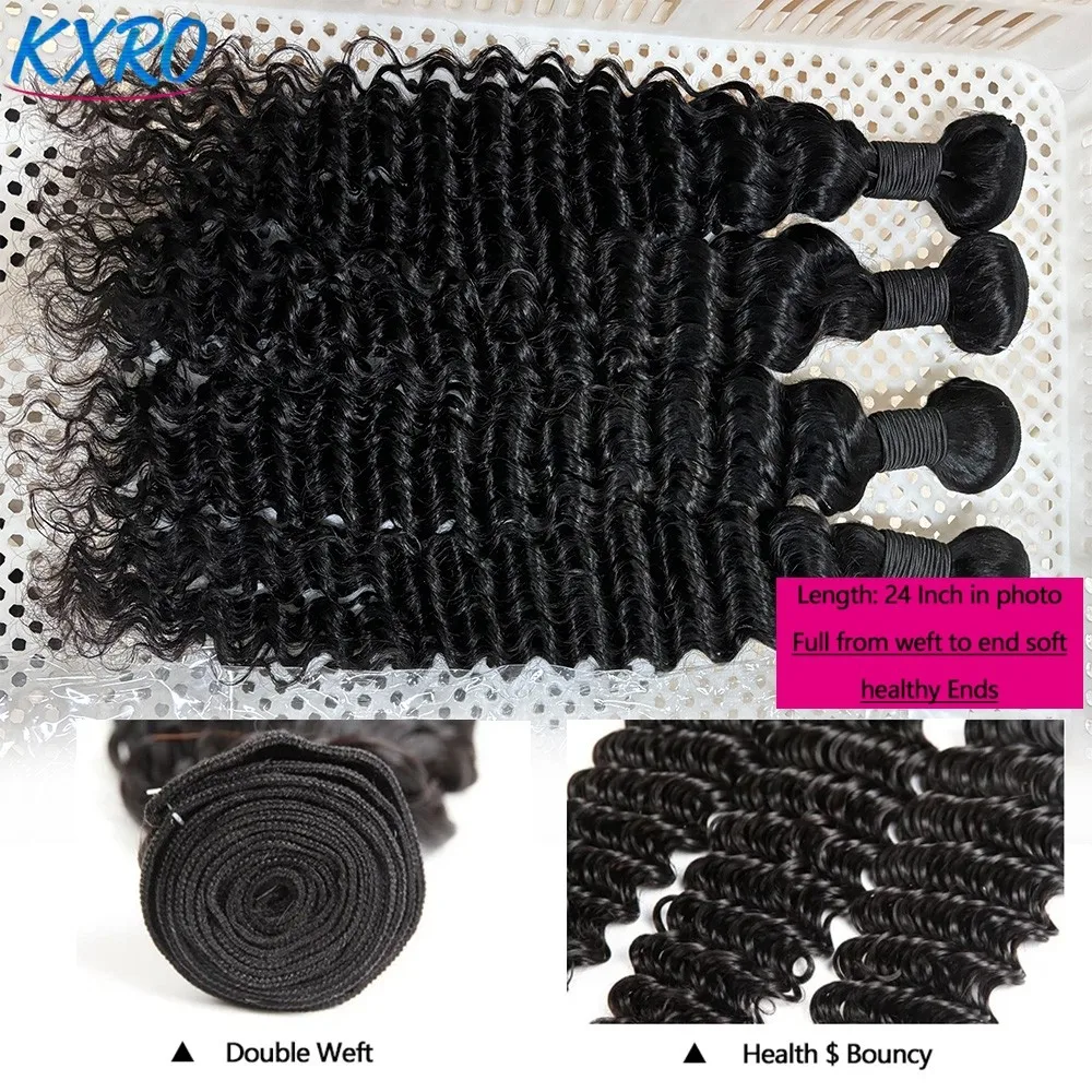 20 22 24Inch Deep Wave Bundles 12A Human Hair Bundles Human Hair Quality Brazilian Bundles 100% Human Hair Raw Hair Bundles for Women ready to wear On Clearance Sale Pre Plucked Wig Party work daily life 2
