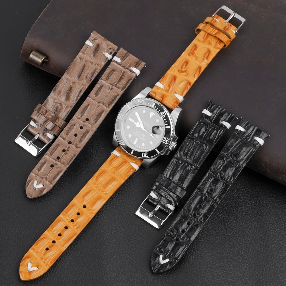 

Crocodile Genuine Leather Watch Band Bracelet 18mm 20mm 22mm 24mm Black Coffee Alligator Cowhide Watch Strap for Men Women