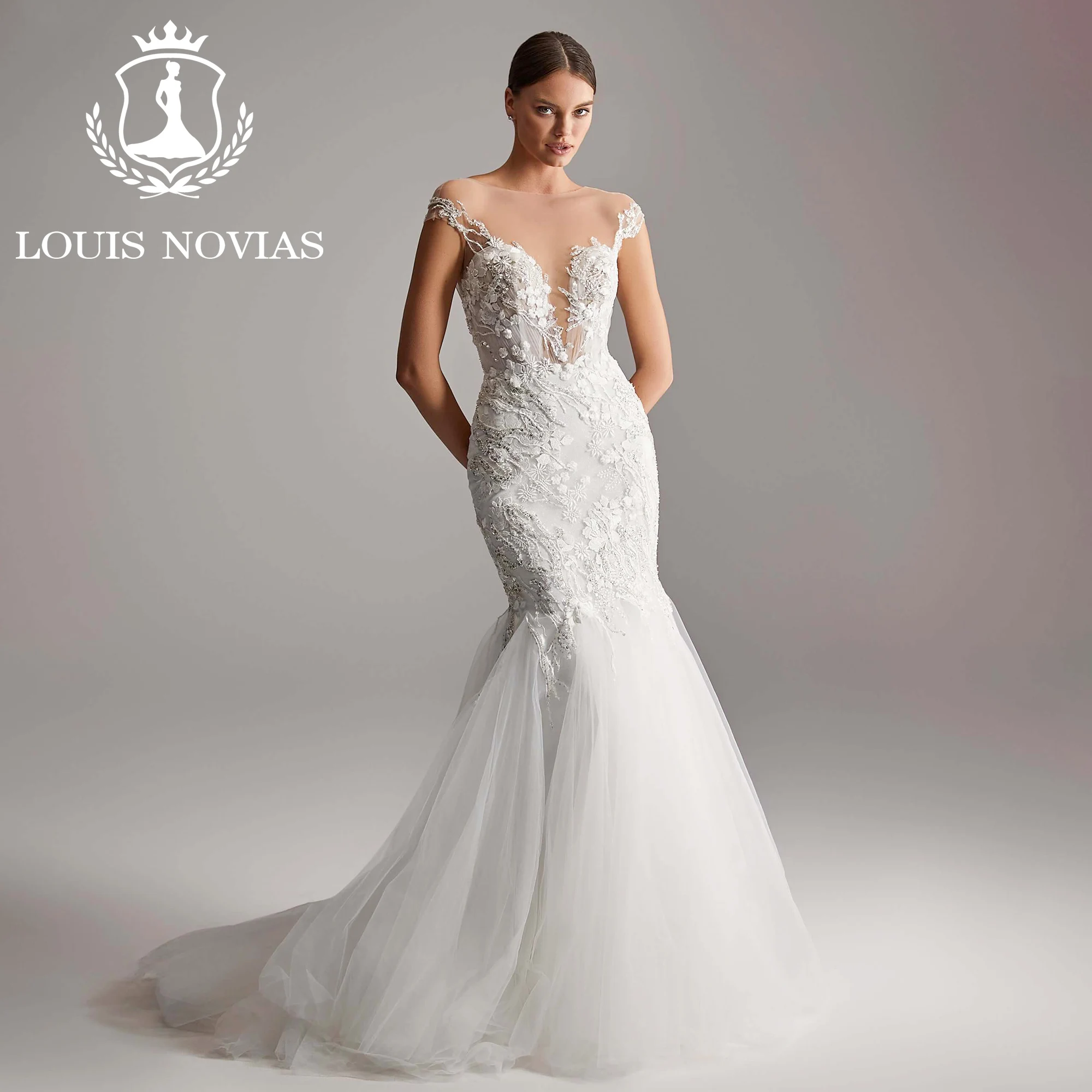 

LOUIS NOVIAS Mermaid Wedding Dress 2023 Shining Embroidery CRYSTAL Illusion Sweetheart Trumpet Wedding Gown Vestidos De Novia