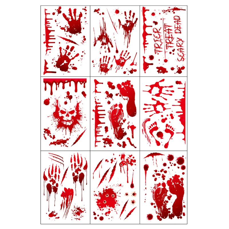 Halloween Bloody Hand and Footprint Static Stickers Holiday Party Window Glass Scene Decoration Stickers