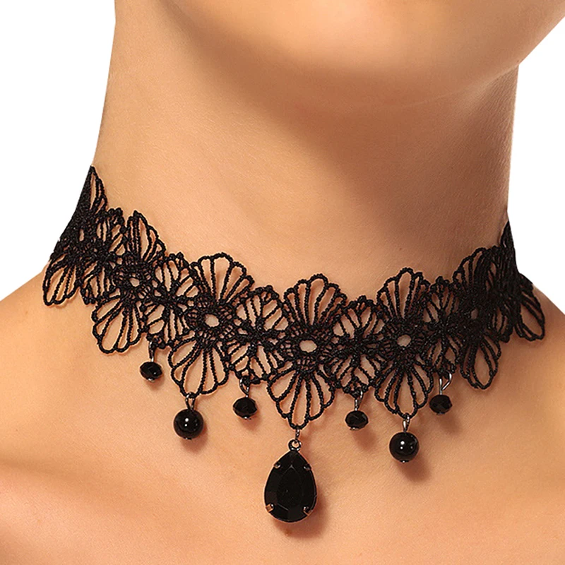 BERYUAN Gothic Black Rose Lace Necklace - Teardrop Pendant Choker For Women Girls Costume Jewelry - View #6