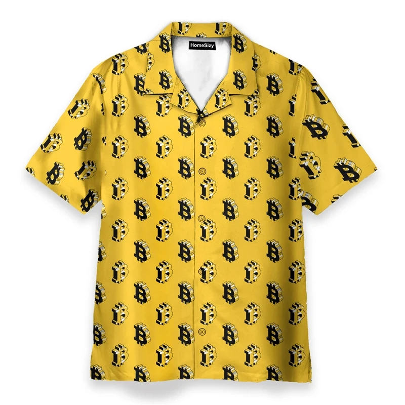 thumbnail image 1 of Camisas de playa con estampado gráfico de Bitcoin para hombre, camisas de verano de manga corta con botones, estilo hawaiano, blusas casuales para hombre, 1 of 5