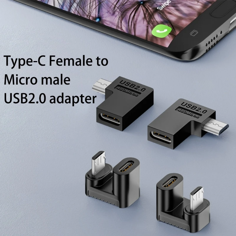 Right Angle Micro USB to Type C Adapter for Laptop and PC Chargers
