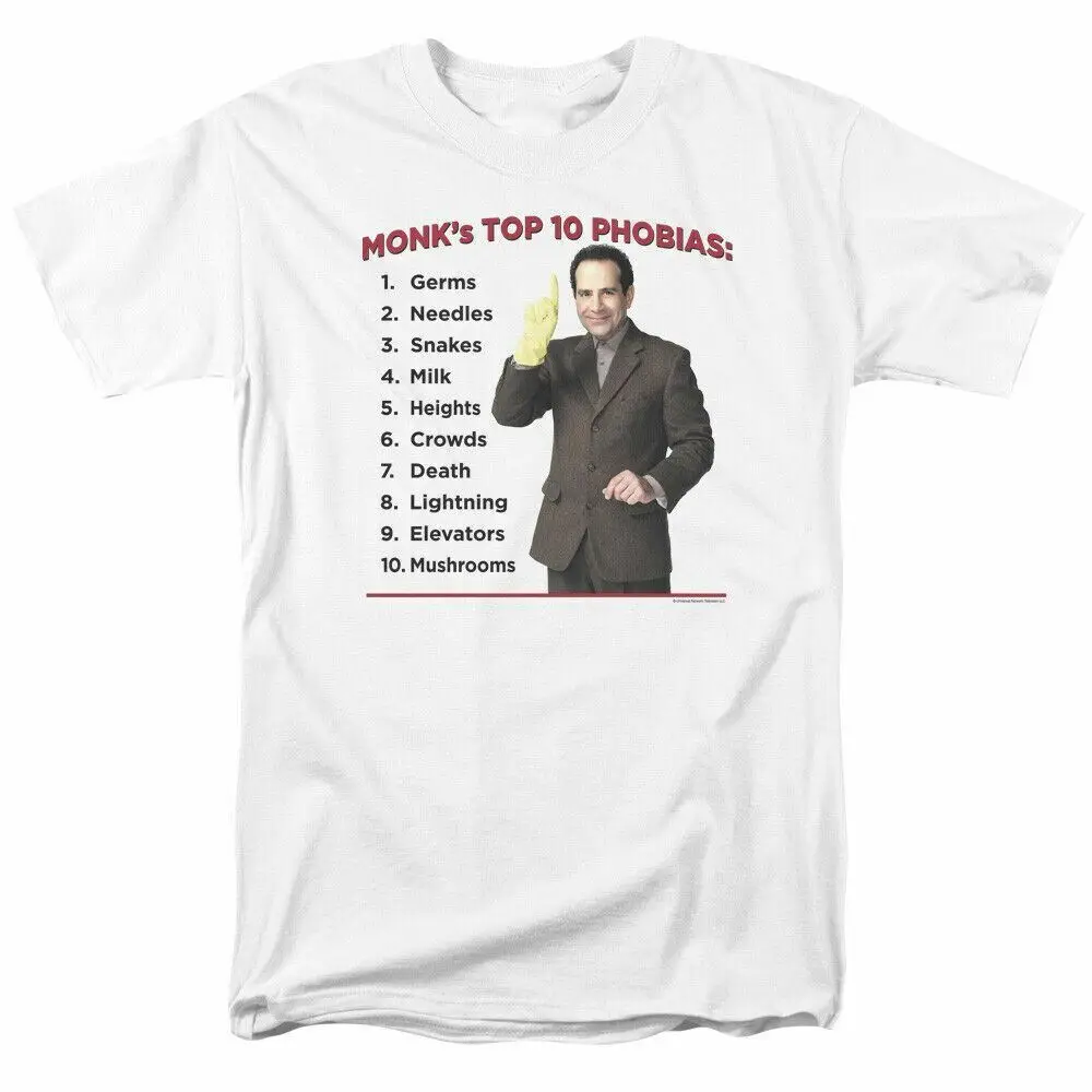 Мужская классическая футболка Monk Top 10, Лицензированная, Адриан, монах, белая