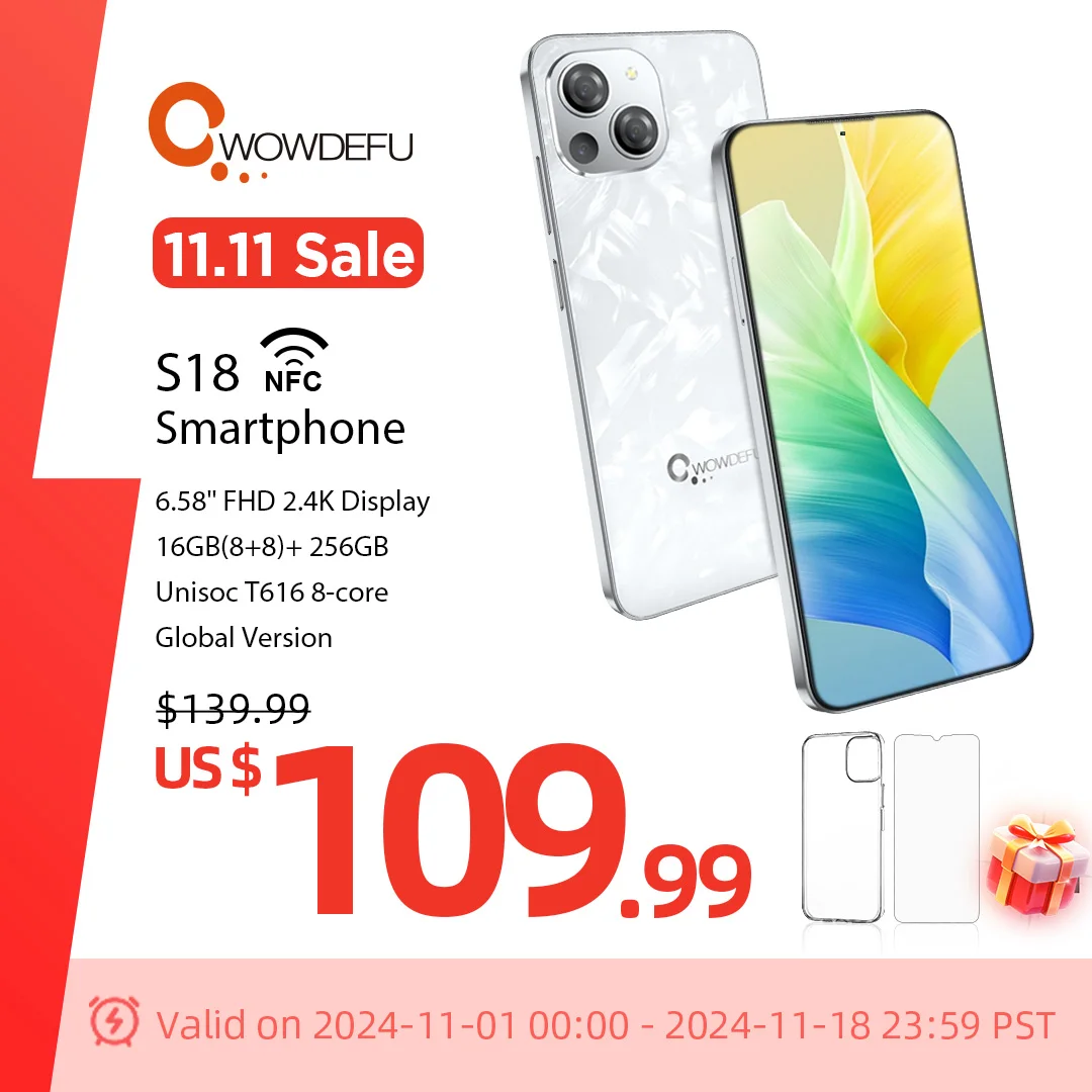 Smartphone Android 14 16 + 256GB 6.58" FHD+ Incell Screen 48 + 24MP Dual SIM 8-Core Face ID NFC OTG S18 Mobile Phone