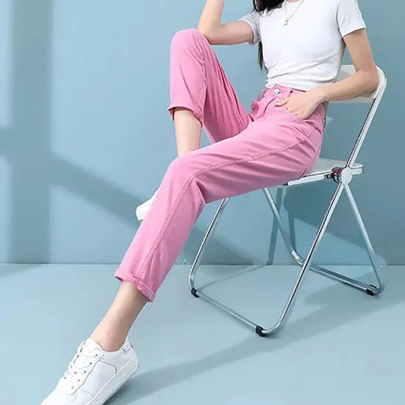 candy color High Waist Slim Straight Women's Harlan Jeans Loose Casual Female Streetwear Outfits Spring Summer Fashion Jeans