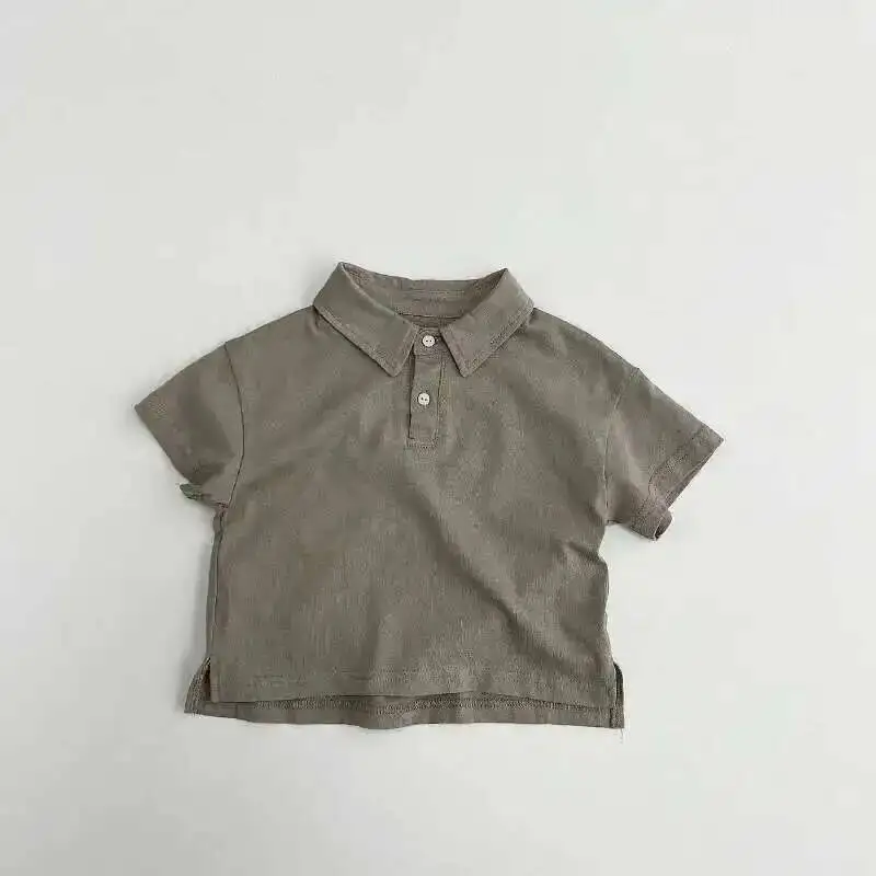 Sommer Kinder Polos hirts 1-8y Jungen Baumwolle lose tägliche Knopf Kurzarm Tops koreanische Kleinkind tragen Kinder kleidung neu – Detail 9