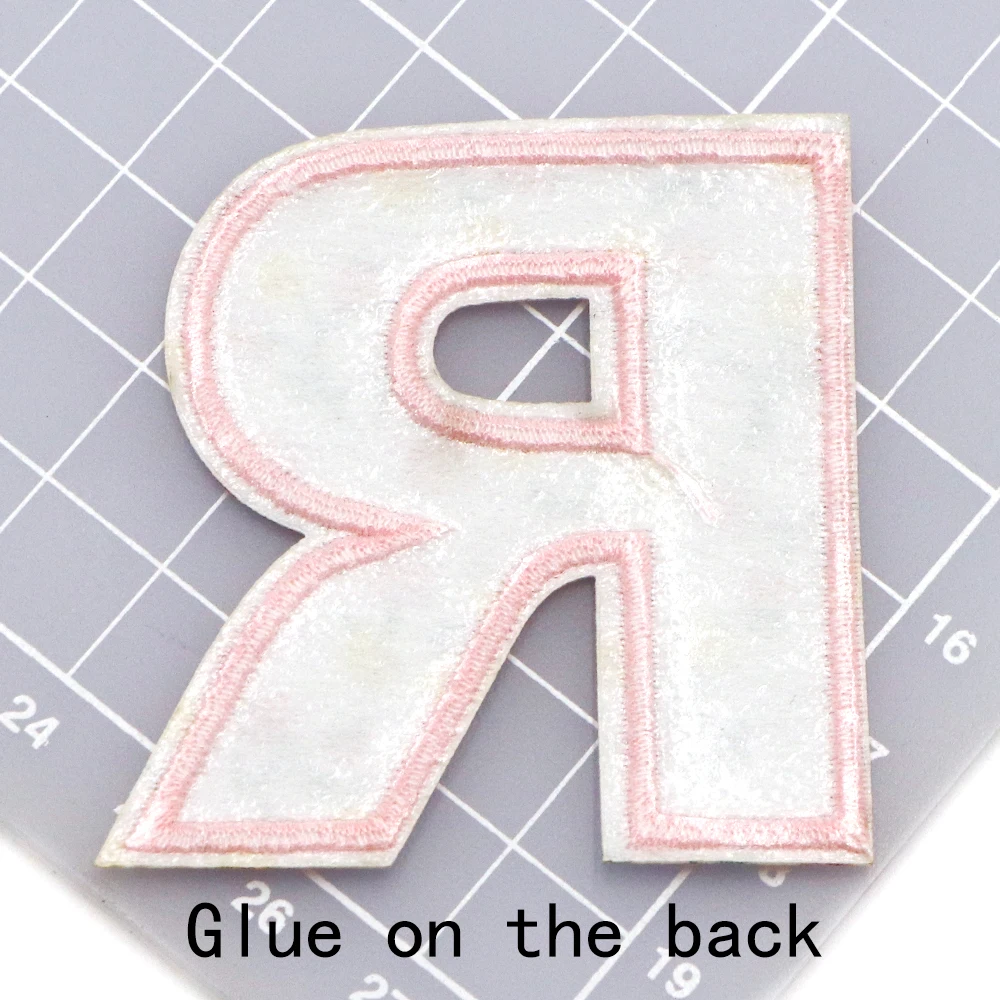 Chenille Embroidery Letter Alphabet Iron on Patch Clothing Applique Name Badge Decor Sticker WhIite Flower 53mm 1Pc clothing patches,embroidered patches,custom name patches