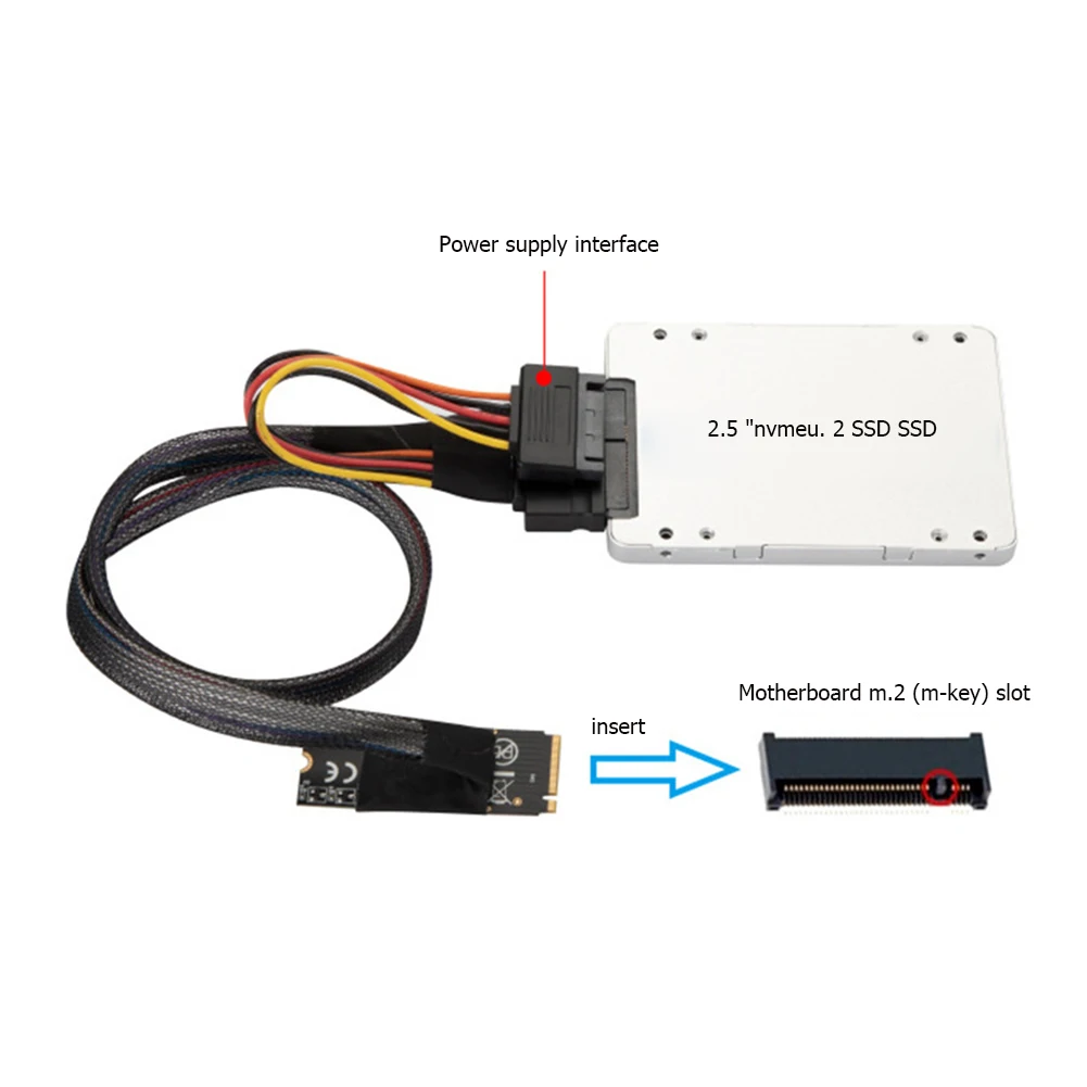 M2TO8639 M.2 M-Key to U.2 SFF-8639 Adapter Cable w/ SATA 15-Pin Female Conn 9FR 