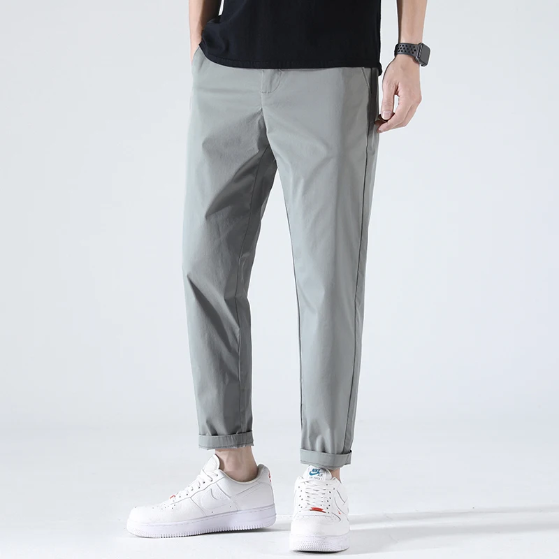 Summer New Solid Color Fashion Elastic Waist Straight Pants Man High Street Casual Button Zipper Ice Silk Fabric Y2K Trousers