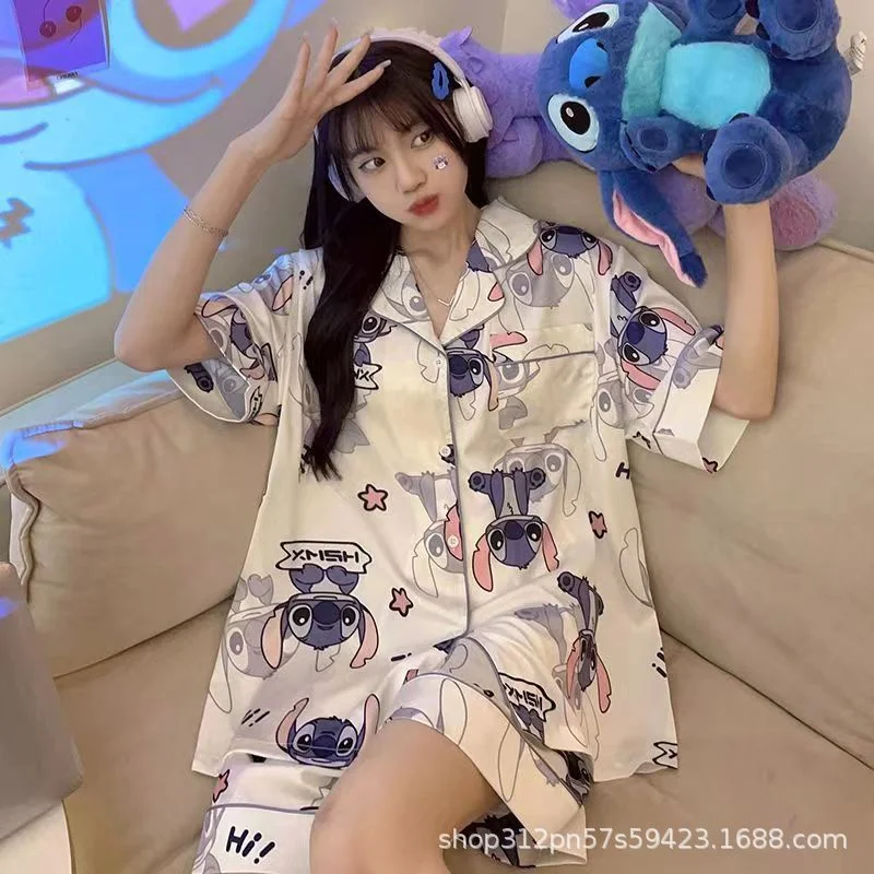 thumbnail image 1 of Disney-Conjunto de pijama de Stitch para mujer, ropa de dormir con estampado a rayas, película de dibujos animados, Toy Story, Bass Lightyear, regalo de verano, 1 of 5