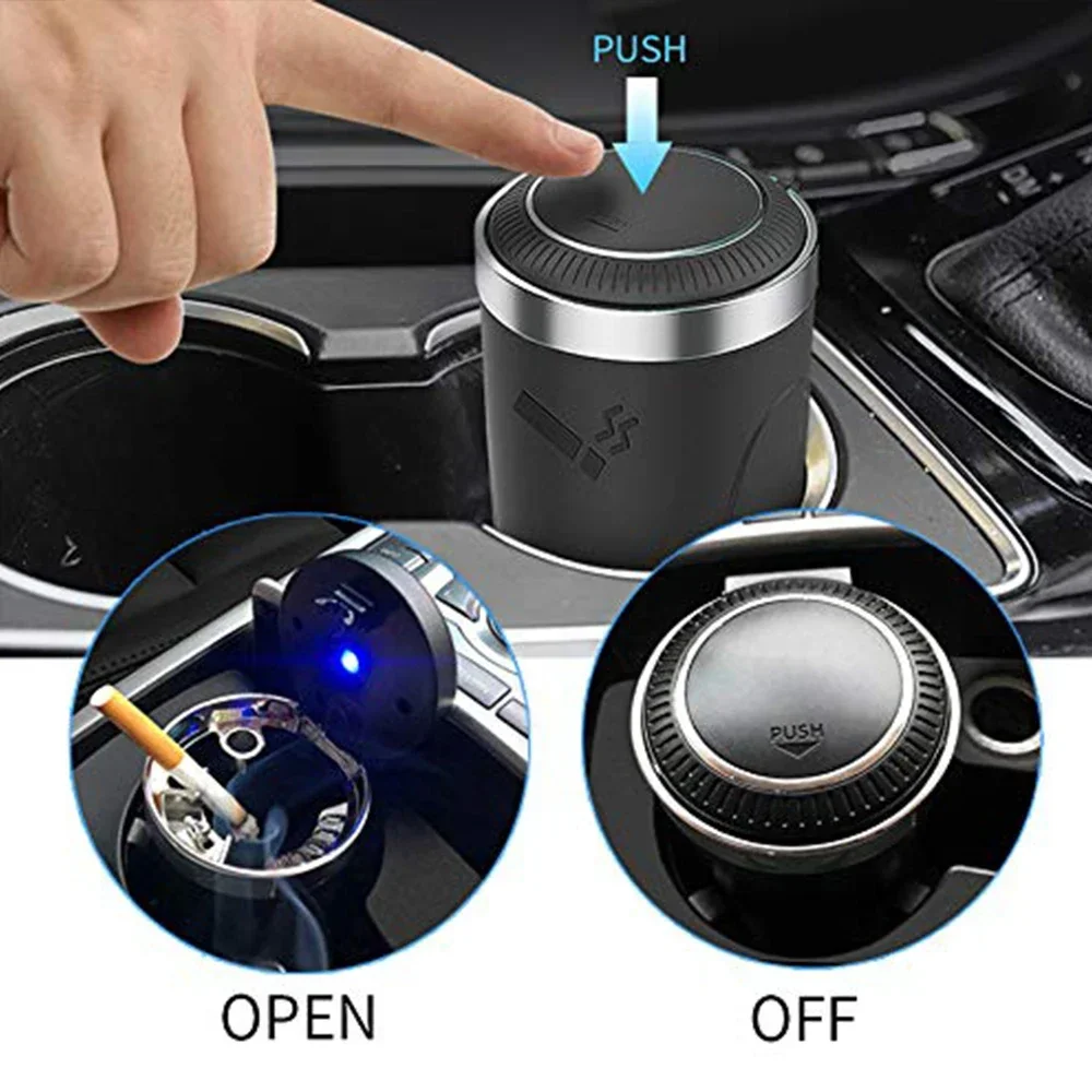 Car Ashtray LED Light Universal Alloy Ash Tray Aluminum Cup Smokeless Flame Retardant Cigarette Holder Box