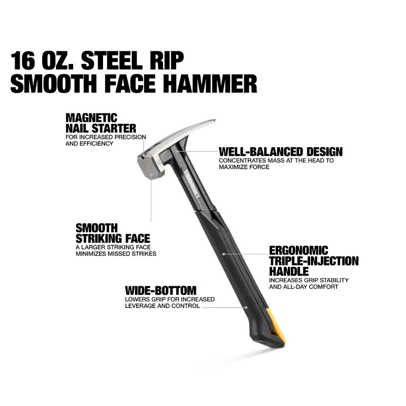ToughBuilt TB-H1-1R-S16 TB-H1-1R-S18 16 OZ./18 OZ. Steel Rip Hammer - Smooth Face Hand Tools Accessories 2