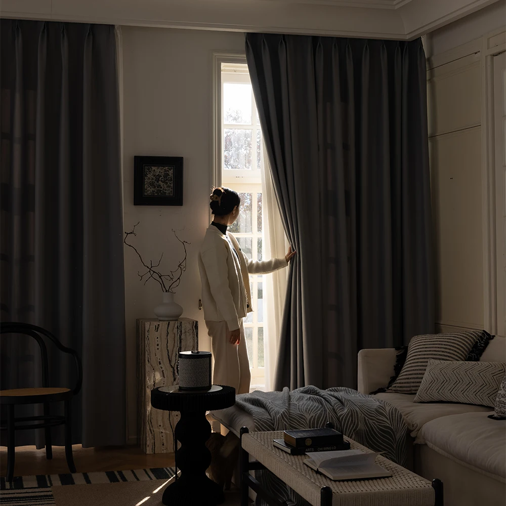 

YanYangTian Blackout Curtain Large window Bedroom Living room Christmas decor Luxury Simple French window Partition space