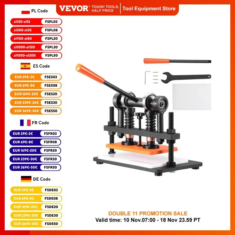 VEVOR Leather Cutting Machine Embossing Plate Manual Die Cutter 0.47 in Pressure Stroke Leather Embossing Machine