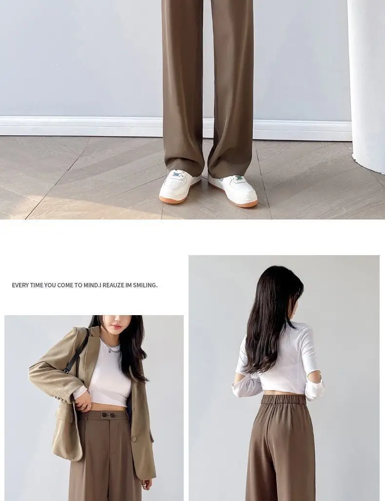 Khaki Black Straight Pants for Women High Waist Loose Casual Long Pants Office Lady All Match Full Length Trousers Clothing women's fashion