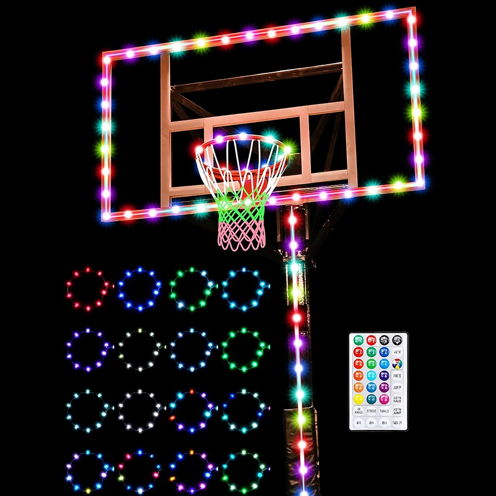 

Basketball Hoop Light Set LED 16 Colors 4 Modes Basketball Net Basketball Rim Light Luminous Outdoor Hoop Net For Sports