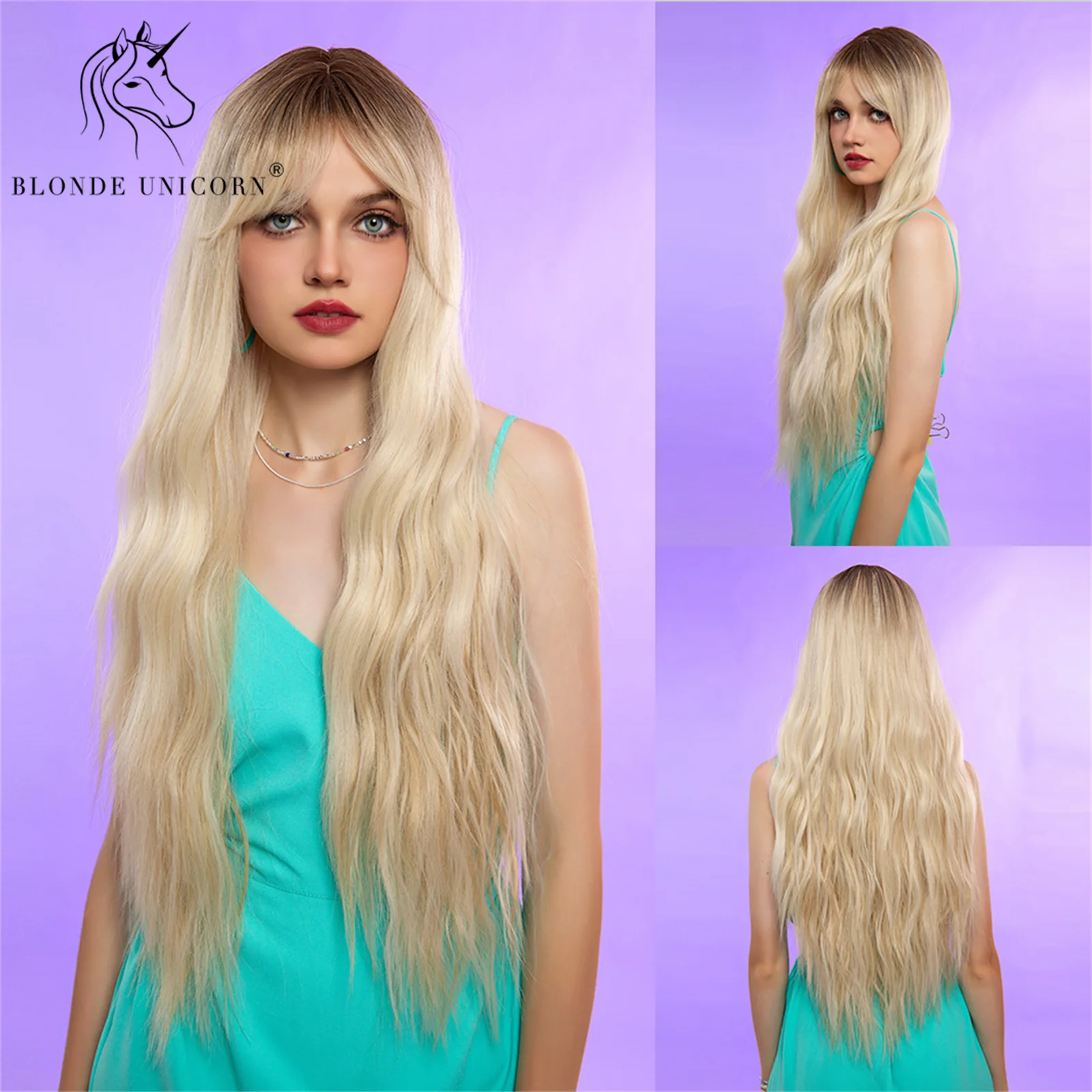 

Blonde Unicorn Long Blond Wig for Women Synthetic Wig With Bangs Wave Wig Cosplay Daily Party Natural Hair Heat Resistant