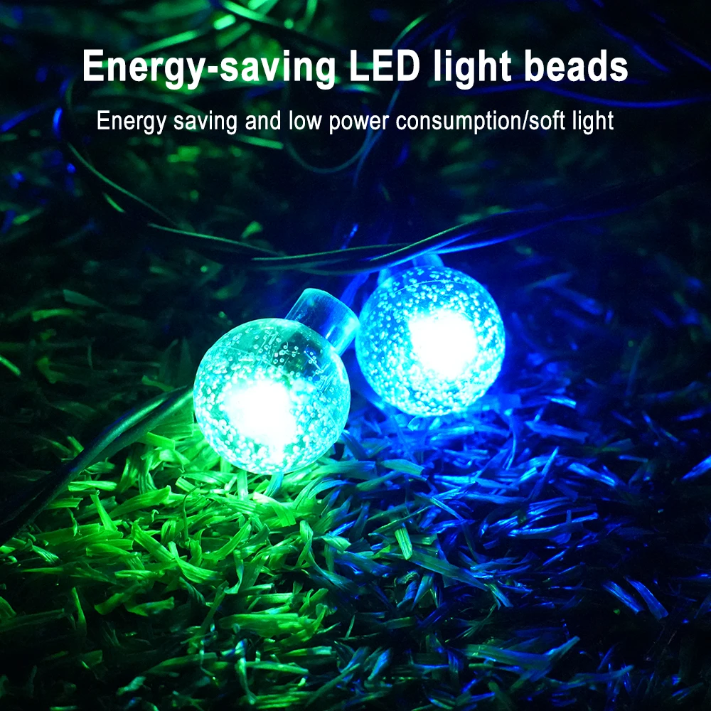Description Picture 6 of item7M 50 Big Bulb Solar Crystal Ball Solar String Lights 8 Modes Waterproof Lamp For Garden Party Courtyard Decor Holiday Lighting