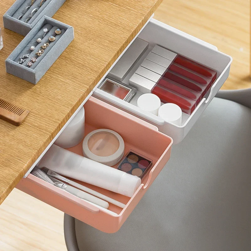 Under-Desk Plastic Drawer Organizer 1PC Hidden Design Anti-Fall Latch for Office Storage and Organization