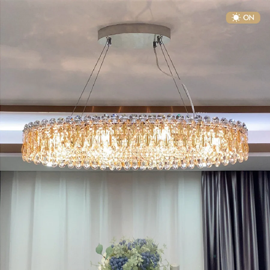 

Oval Chrome Metal Luxury E14 Led Pendant Lights Modern Dining Table K9 Crystal Led Hanging Lamp Cable Suspend Light Lamparas