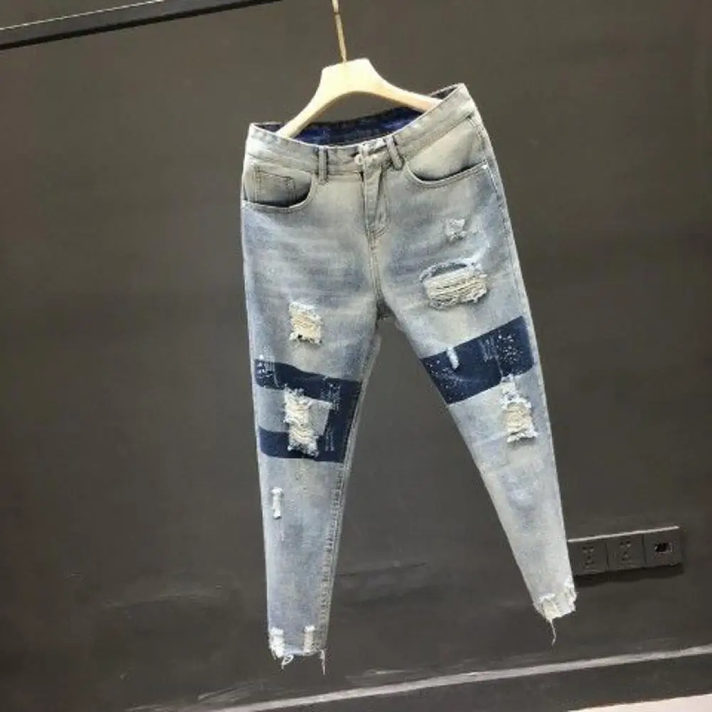 Simple Ripped Jeans Easy-care Men Jeans Slim-fitting Dress Up Men Ripped Denim Pants ripped jeans,ripped patchwork jeans