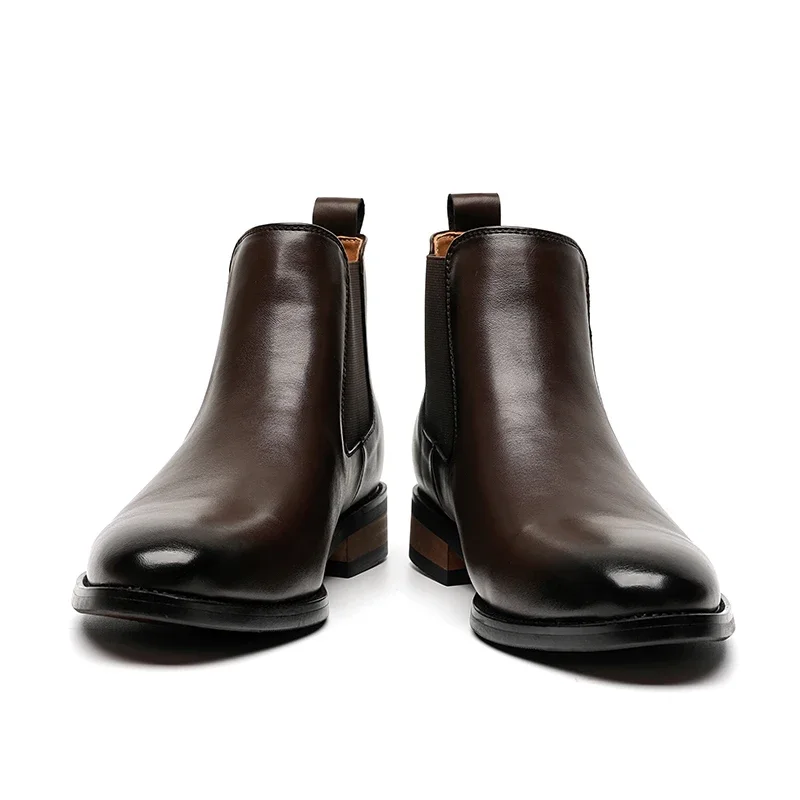 New Brown Chelsea Boots for Men Black Microfiber Ankle Round Toe Business Boots Men with  Size 38-44 Men Boots