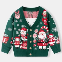 Christmas Kids Knit Cardigan Green Santa Claus Girls Boys Winter Cardigan Christmas Knitted Outwear Coat Toddler Girls Sweater