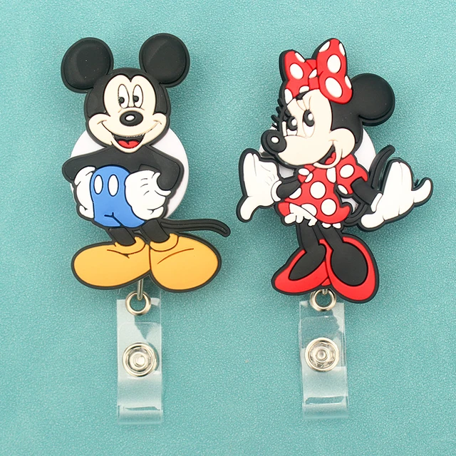 Carrete de insignia estilo Mickey y Minnie, tarjetero retráctil de Pie  Grande, exposición de Enfermera, tarjeta de nombre para niña y niño