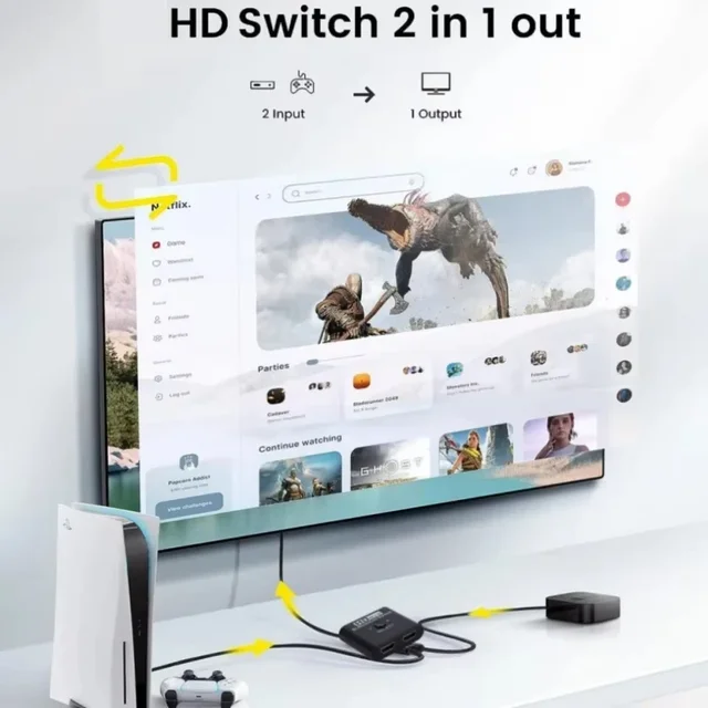 4K 60Hz HDMI Bi-Directional Switch 2x1 Splitter 2 Ports Input 1 Output For PC Laptop Monitor TV Projector Audio Video Converter 2