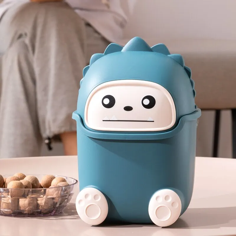 Cartoon Tabletop Trash Can Cute Trash Can with Lid Desktop Small Bedroom Home Easy To Clean Portable desktop trash can trash can