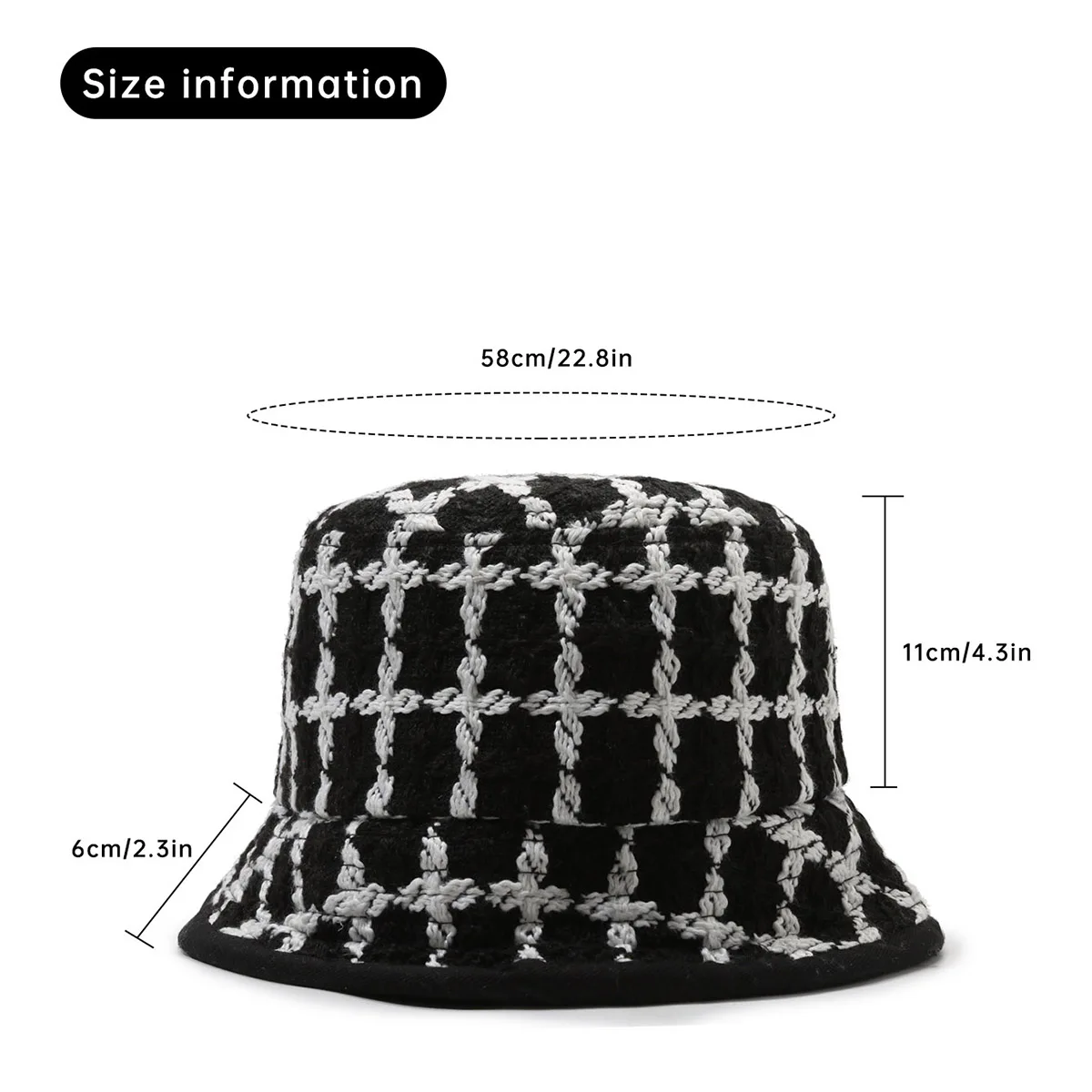 Knitted Fisherman Hat for Women, 2025 Autumn and Winter Plaid Warm Ear-Protecting Fashionable and Elegant Mom Bucket Hat for Outdoor Camping