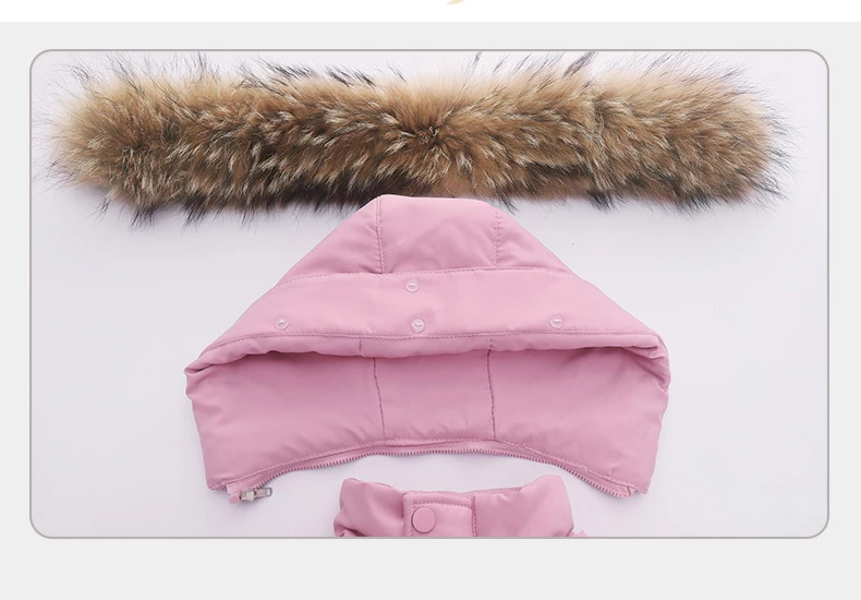 30 Grad russische Winter Kinder Jungen Tarnung Daunen jacke wasserdichte Echtpelz Mädchen Overalls 1-5 Jahre Kinder Junge Schnee anzug Set – Detail 8