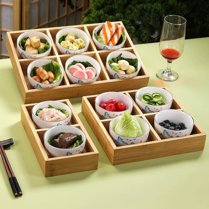 Japanese 9-compartment Tray Bamboo Compartment Dinner Plate Hotpot