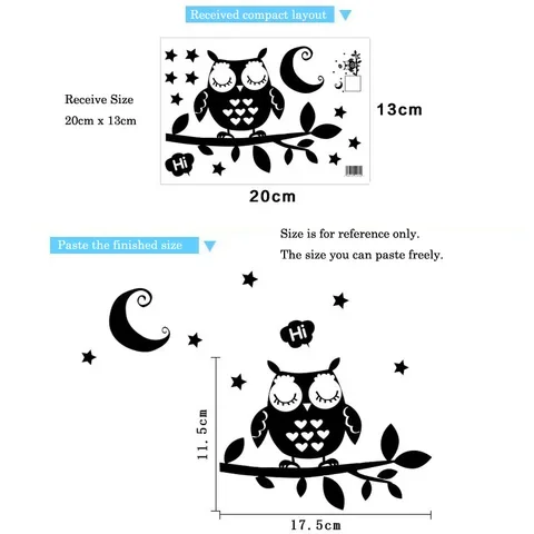 

Черная сова под ночным небом, настенная наклейка, Виниловая наклейка для детской комнаты, украшение для дома, художественные переводки, съемные красивые наклейки с переключателем