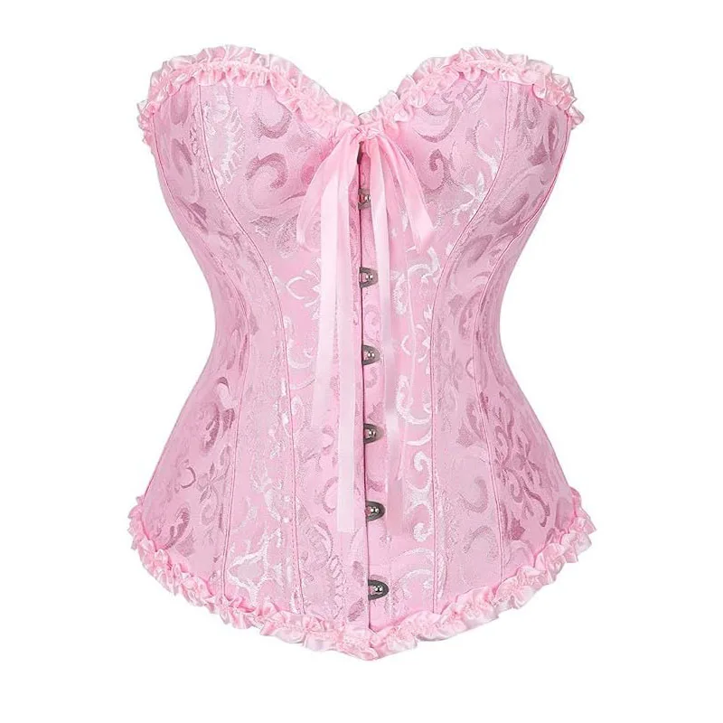 Gelbes Dobby-Schnürkorsett mit Rüschenbesatz, Überbrustkorsett im viktorianischen Gothic-Stil, ohne Knochen, sexy Bustier-Top für Damen, Vintage-Corsage-Korsett – Detail 32