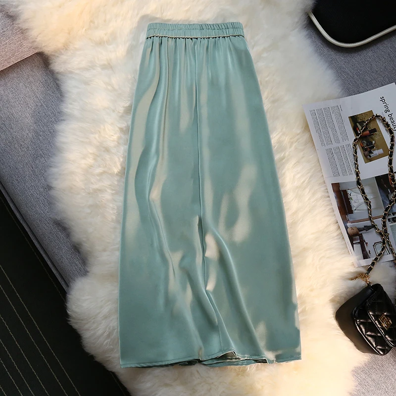 Silk Satin Long Skirts for Women 4 Seasons Elegant Female Midi A Line Skirt Side Zipper Back Elastic Band Fashion Skirt long skirts for women