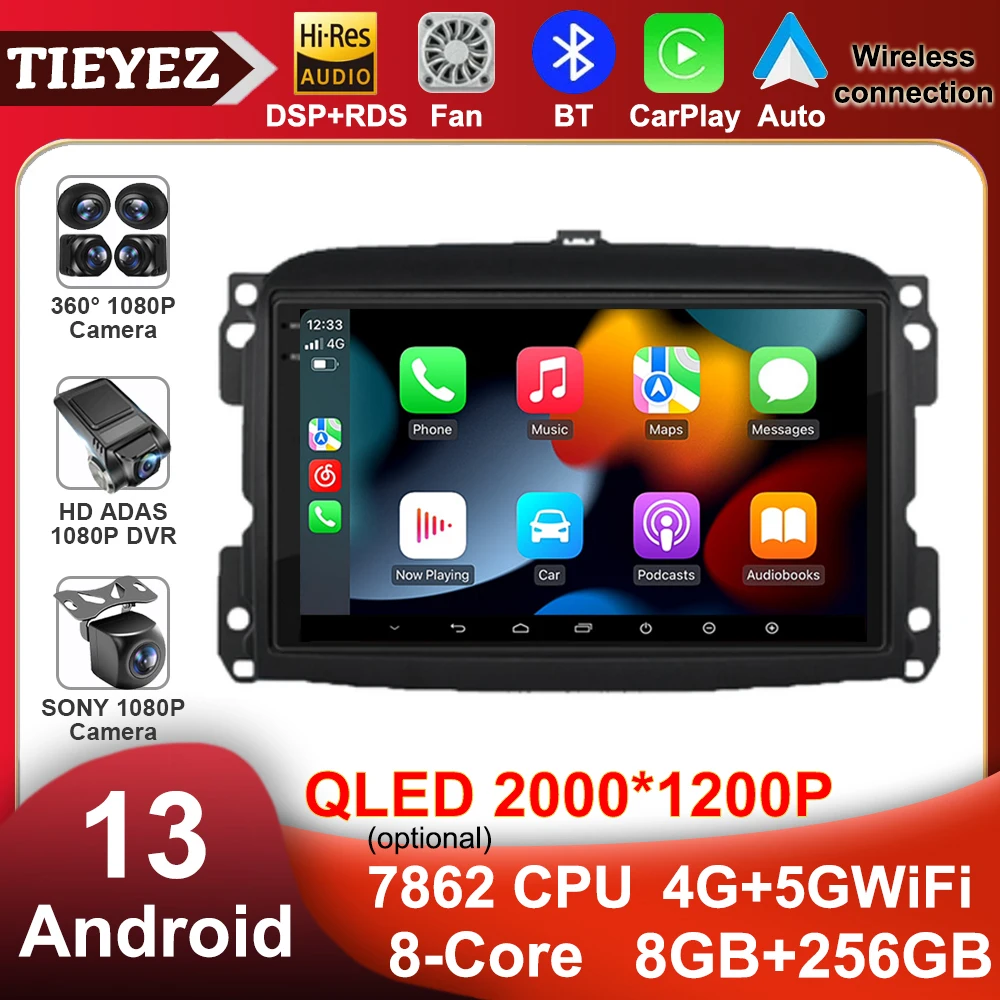Autoradio Per Fiat 500L Egea Doblo 2012-2017 Multimedia Stereo Autoradio Android 13 Dsp Carplay Video Audio Navigation Qled
