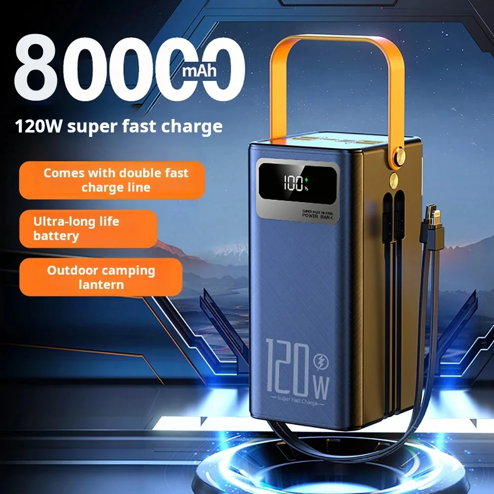 Gaiaray Portable Power Bank 50000mAh 80000mAh Large Capacity External Power Battery 120W Fast Charge With USB Type-C LED Light 4