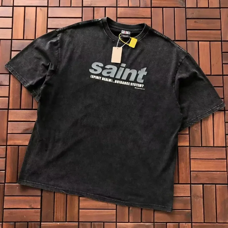 

Good Quality Saint Michael Hip Hop Oversized T Shirts Tee Saint Michael Vintage Washed Tee T-Shirt Inside Tags