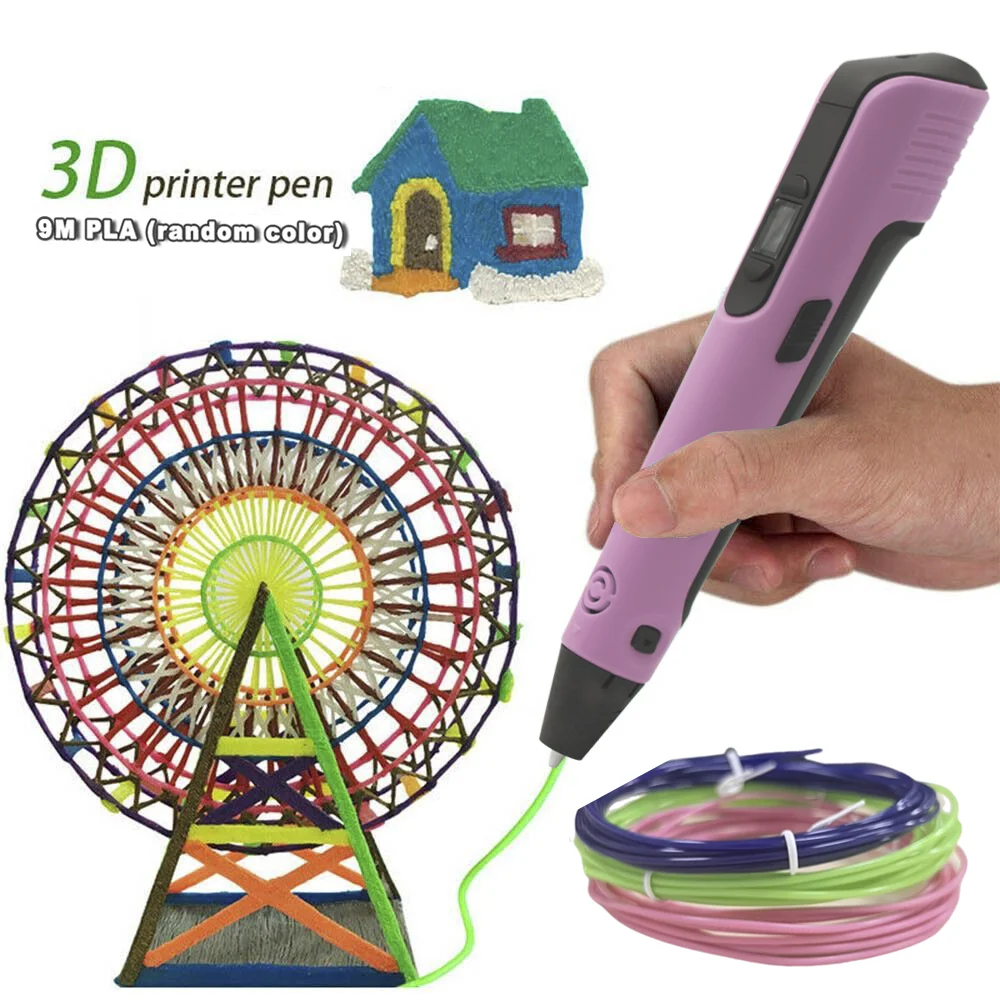 New 3D Printing Pen 3D Pen with Power Adapter 9M PLA Filament Birthday Christmas New Year Gift for Kids 9 M Consumables