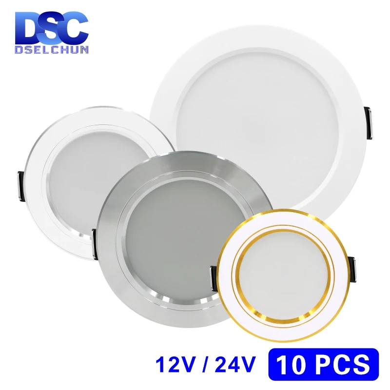 10pcs/lot DC 12V 24V Led Downlight 5W 9W 12W 15W 18W Recessed Ceiling Light 3/4/5 inch Round Panel Down Light Spotlight