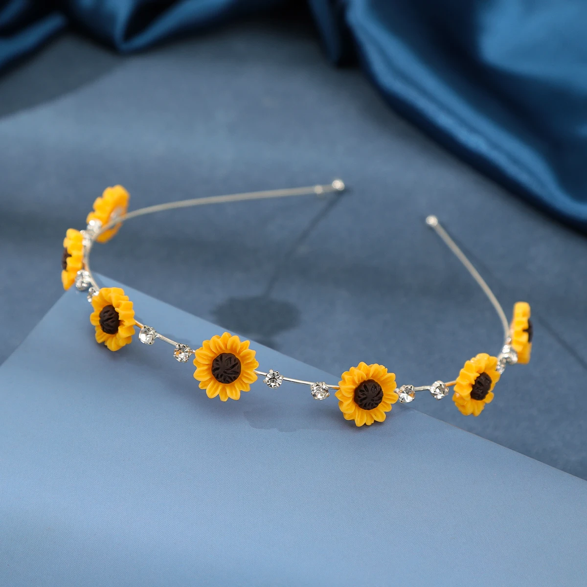 Bandeau Cheveux été Festival - Motif Fleurs émail Et Strass - Tissu Et Métal - Occasion